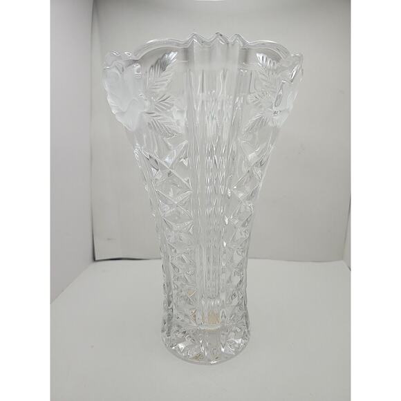 Anna Hutte Bleikristall Frosted Etched Rose Vase Lead Crystal Starburst Fluted - Picture 1 of 8